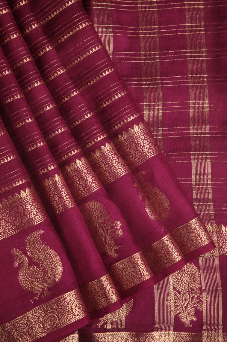 Magenta Purple Fancy Saree with Gold Zari Temple Pattern view 1