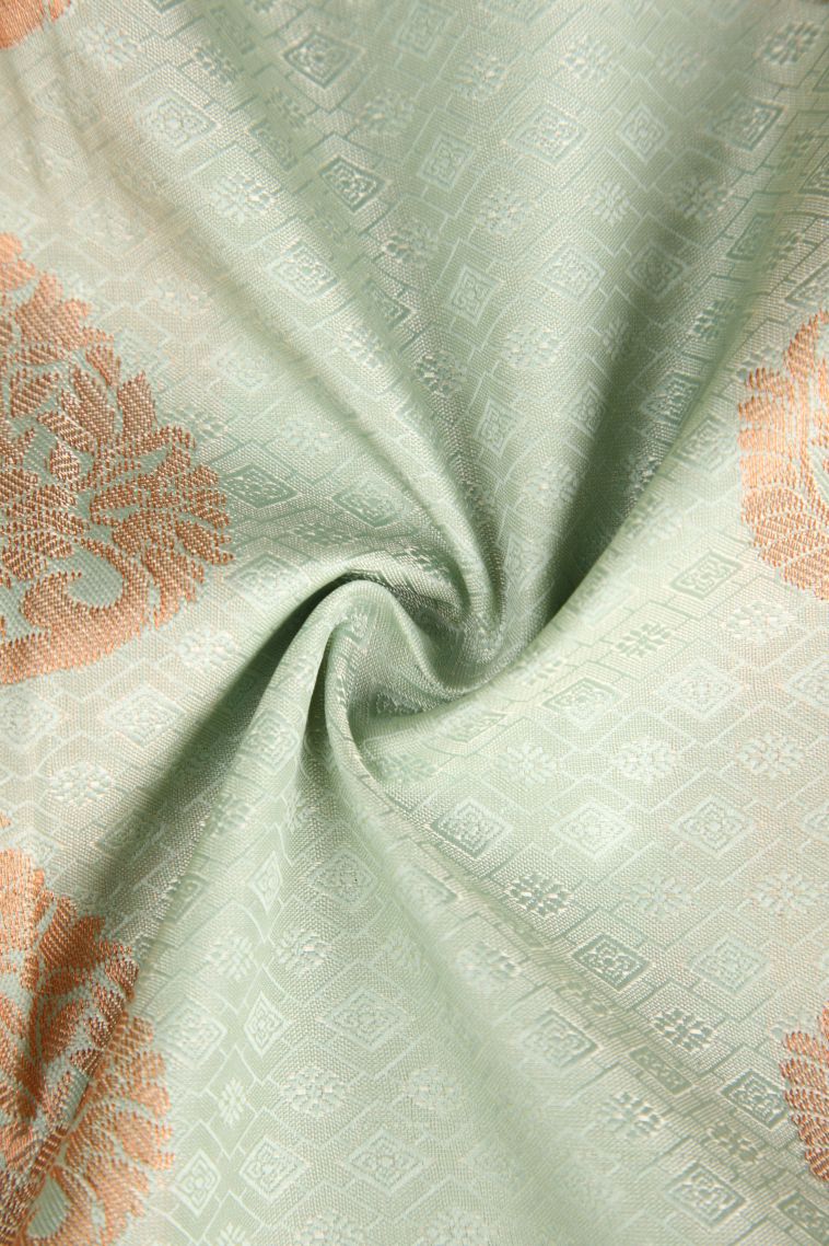 Pistachio Green Visiri Madippu Silk Sarees with Copper Zari Floral Patterns view 4