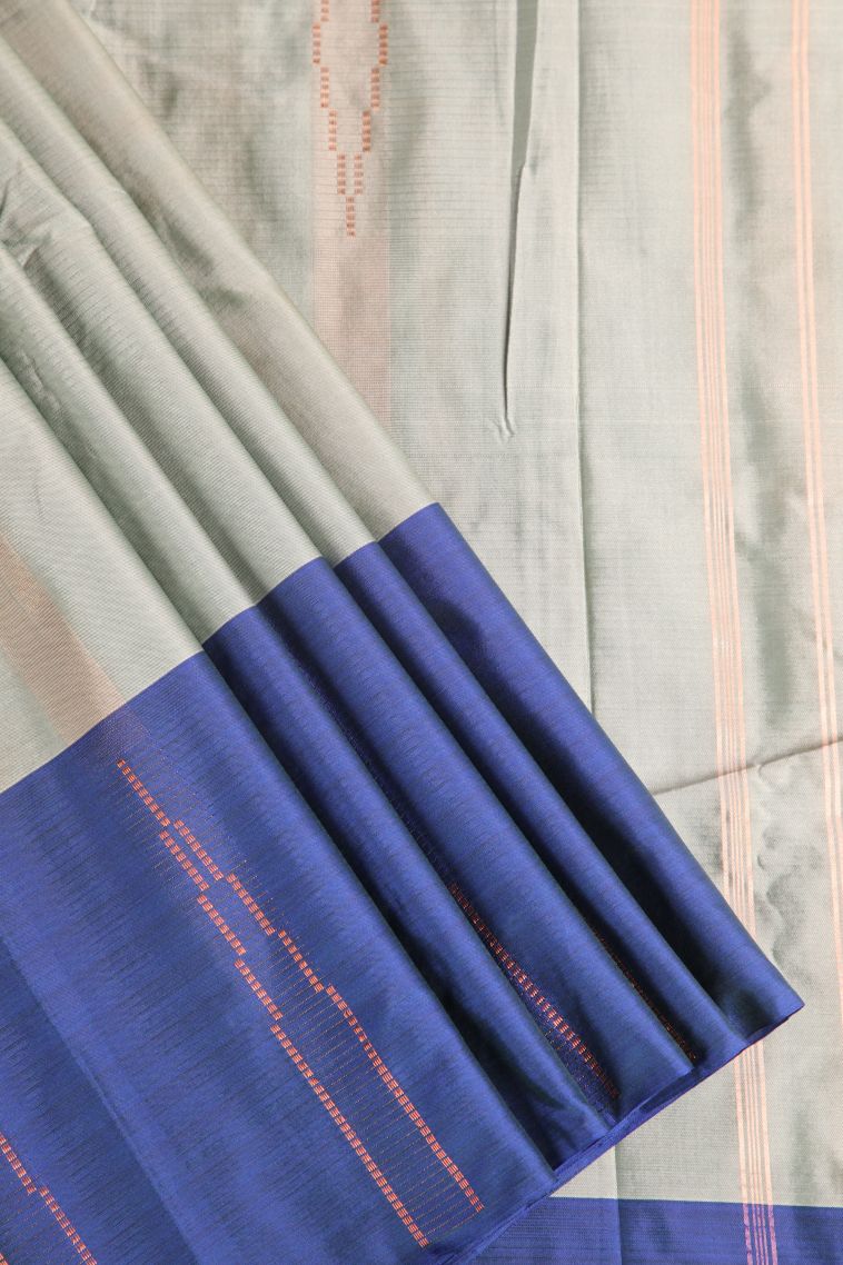 Sage Green Visiri Madippu Silk Sarees with Gold Zari Geometric Shapes