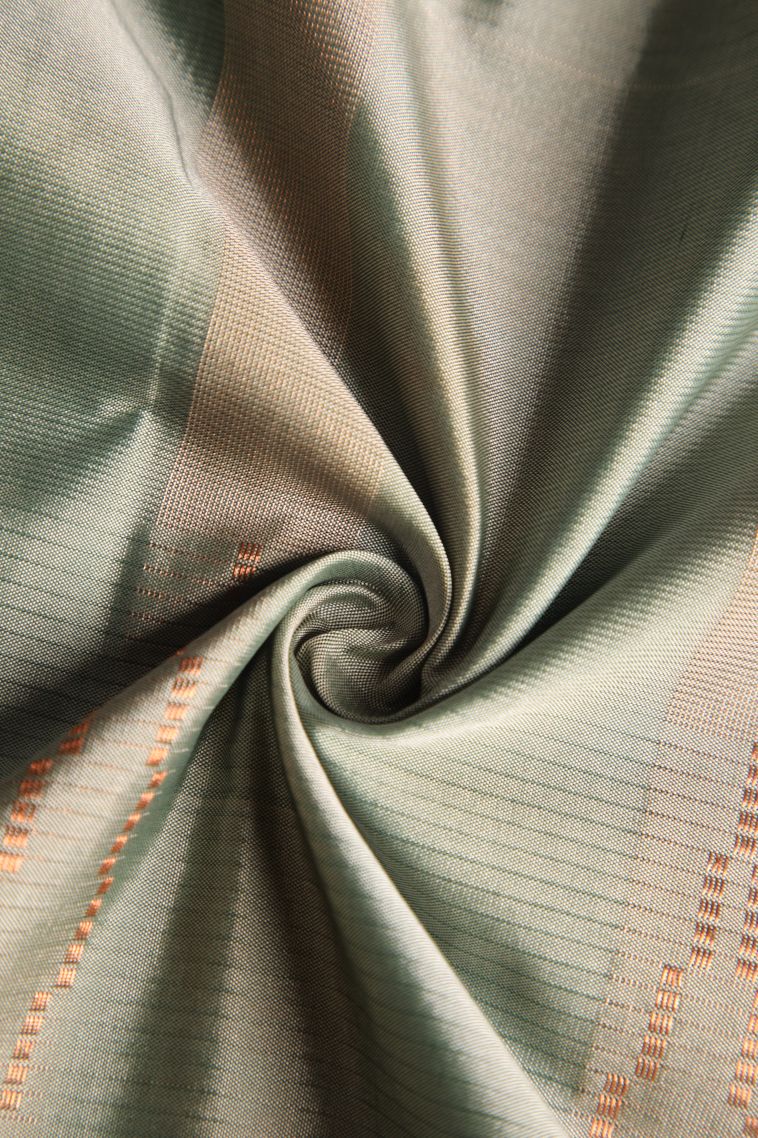 Sage Green Visiri Madippu Silk Sarees with Gold Zari Geometric Shapes view 4