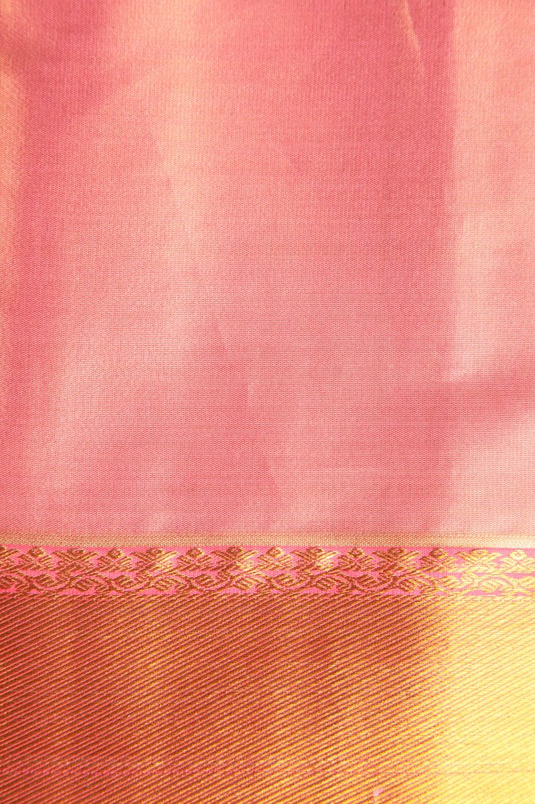 Peach Pink Visiri Madippu Silk Sarees with Gold And Silver Zari Floral Patterns view 3