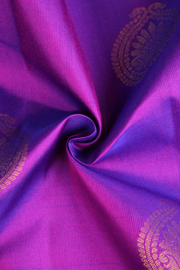 Bubble Purple Soft Silk Saree with Gold Zari Floral Puttas view 4