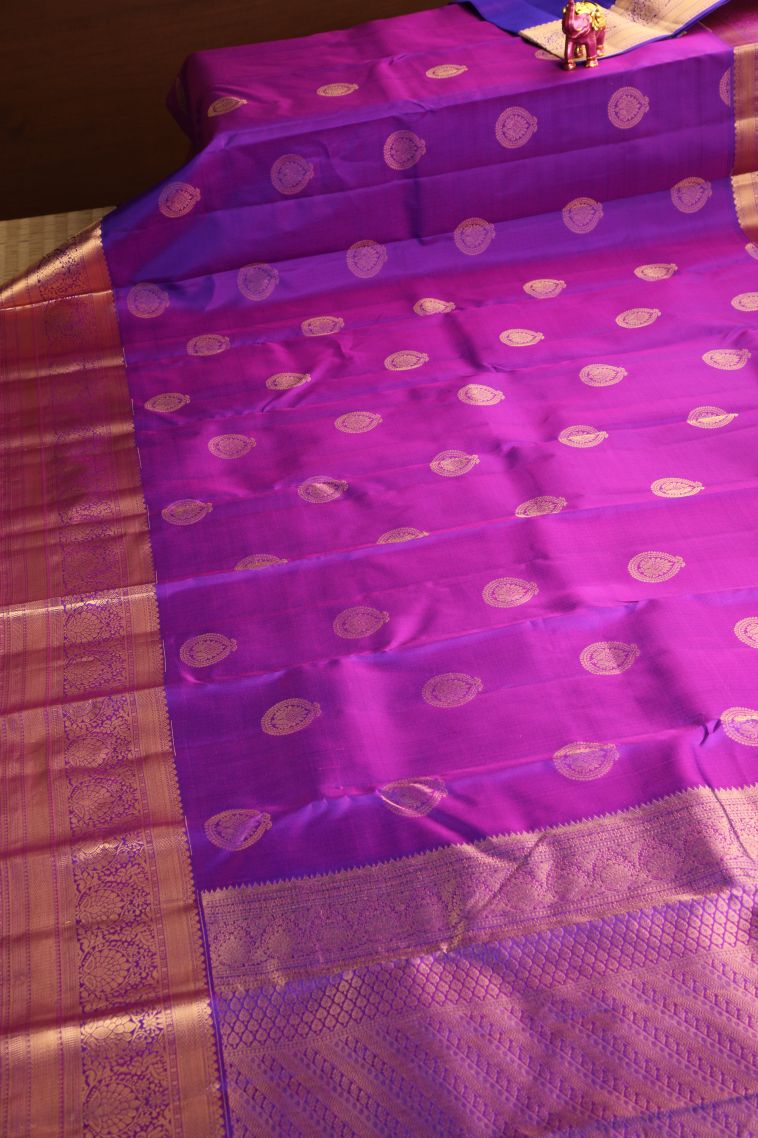 Bubble Purple Soft Silk Saree with Gold Zari Floral Puttas view 2