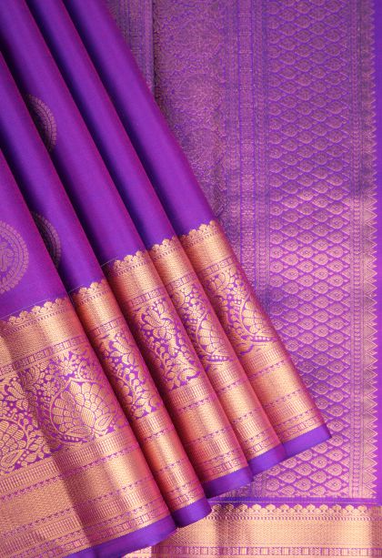 Bubble Purple Soft Silk Saree with Gold Zari Floral Puttas