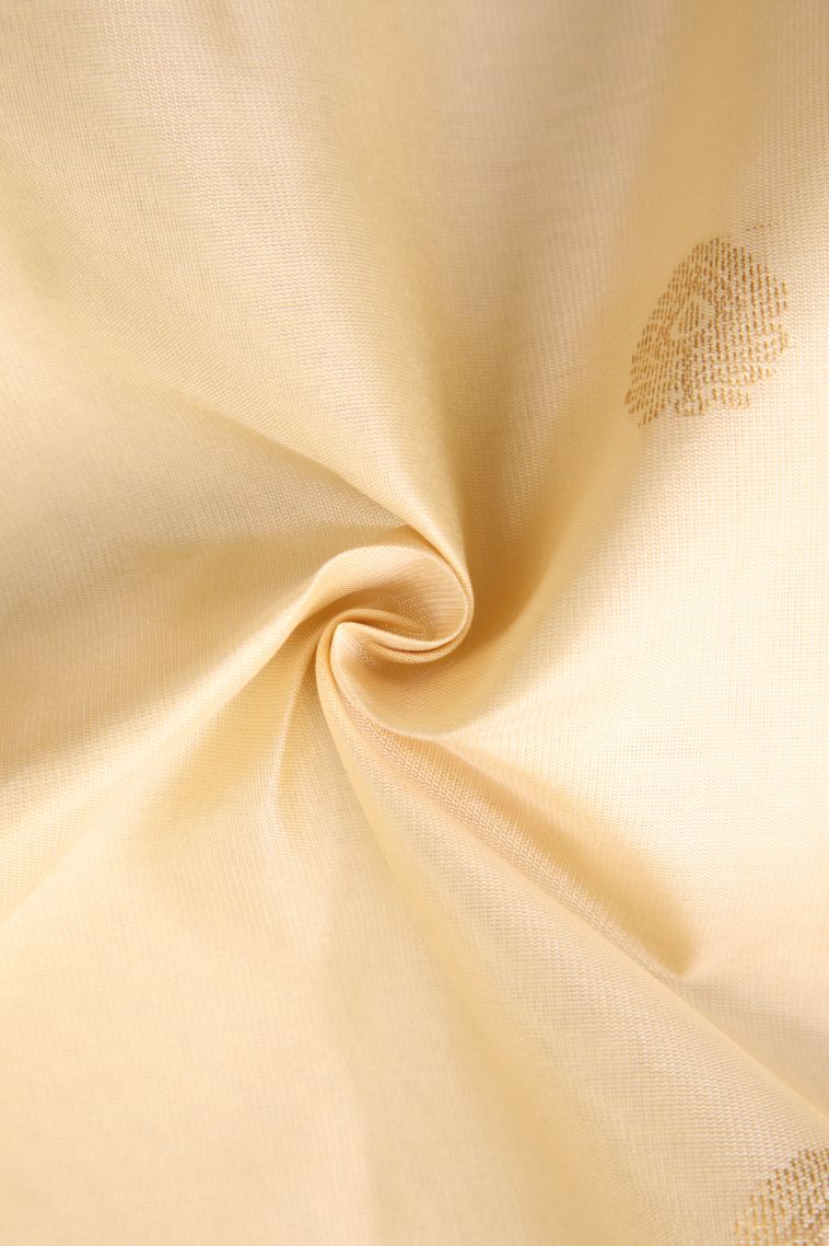 Linen White Soft Silk Saree with Gold Zari Floral Puttas view 4