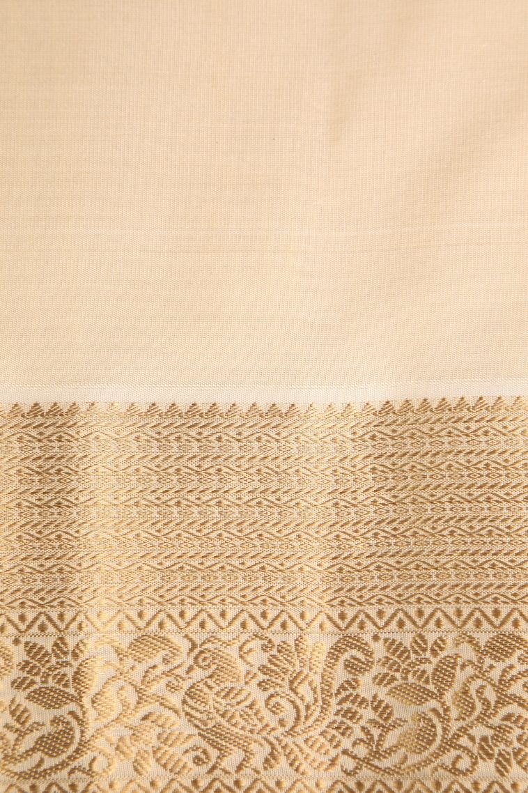 Linen White Soft Silk Saree with Gold Zari Floral Puttas view 3