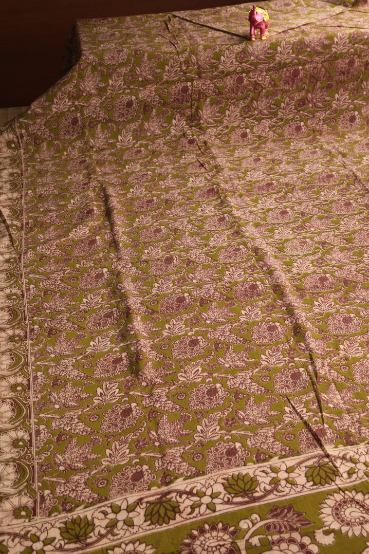 Pickle Green Kalamkari with Without Zari Zari Floral Patterns view 2