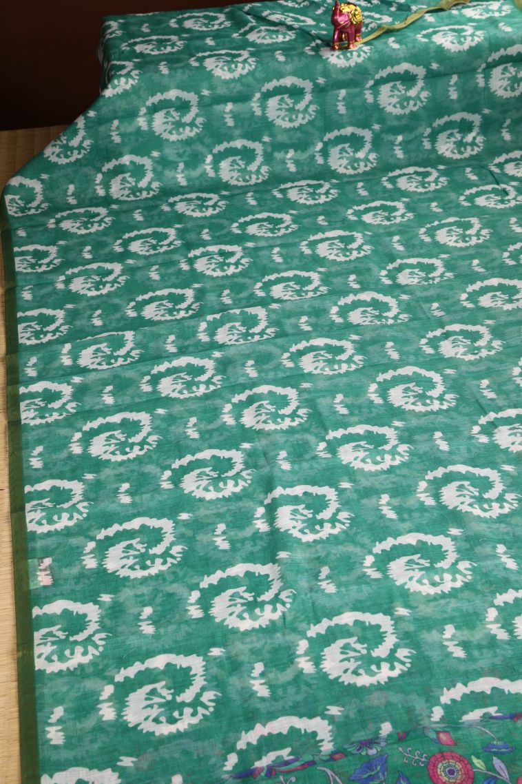 Teal Blue Linen Saree with Without Zari Zari Pathik Motifs view 2