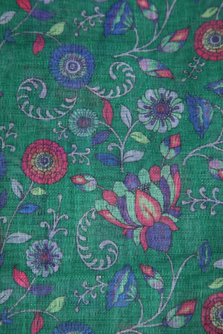 Teal Blue Linen Saree with Without Zari Zari Pathik Motifs view 3