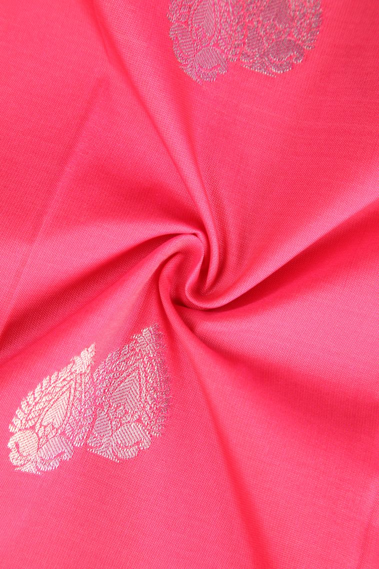 Punch Pink Visiri Madippu Silk Sarees with Silver Zari Paisley (mango Design) view 4