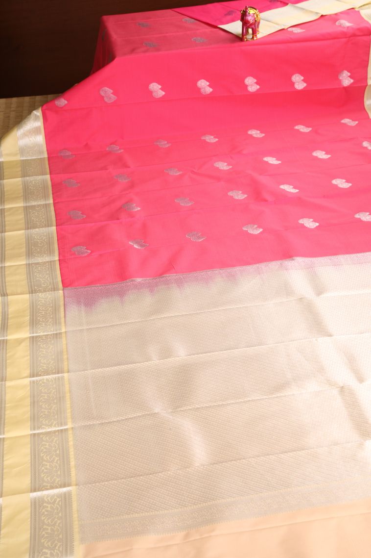 Punch Pink Visiri Madippu Silk Sarees with Silver Zari Paisley (mango Design) view 2