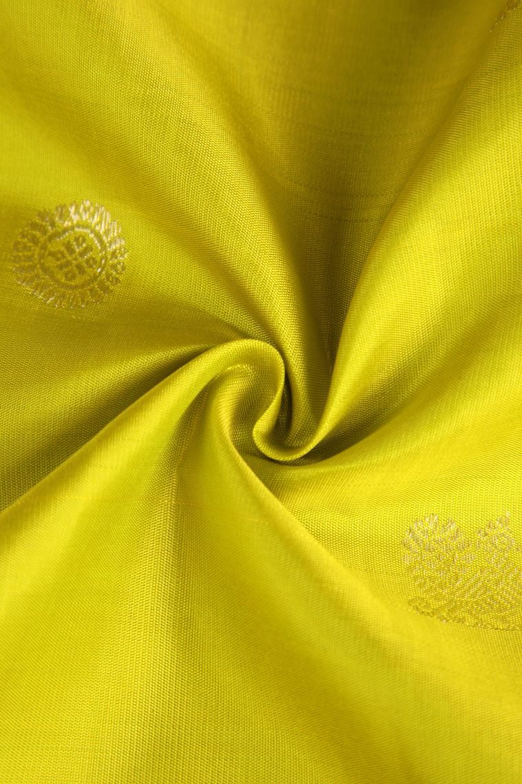 Chartreuse Green Kanchipuram Silk Sarees with Gold Zari Peacock Motifs view 4