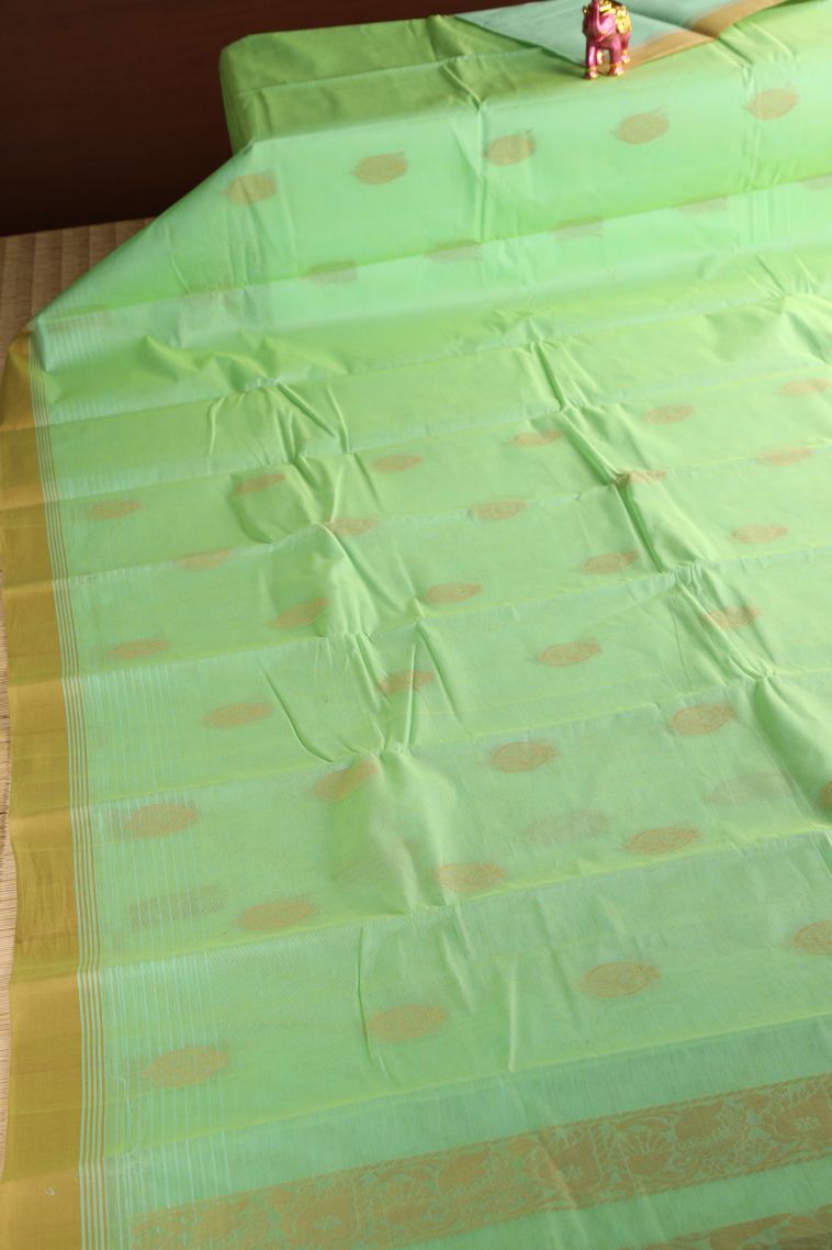 Olive Green Kanchi Cotton Sarees with Without Zari Zari Floral Patterns view 2