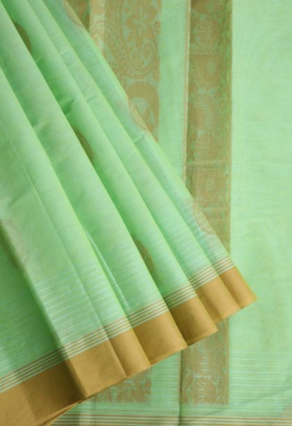Olive Green Kanchi Cotton Sarees with Without Zari Zari Floral Patterns