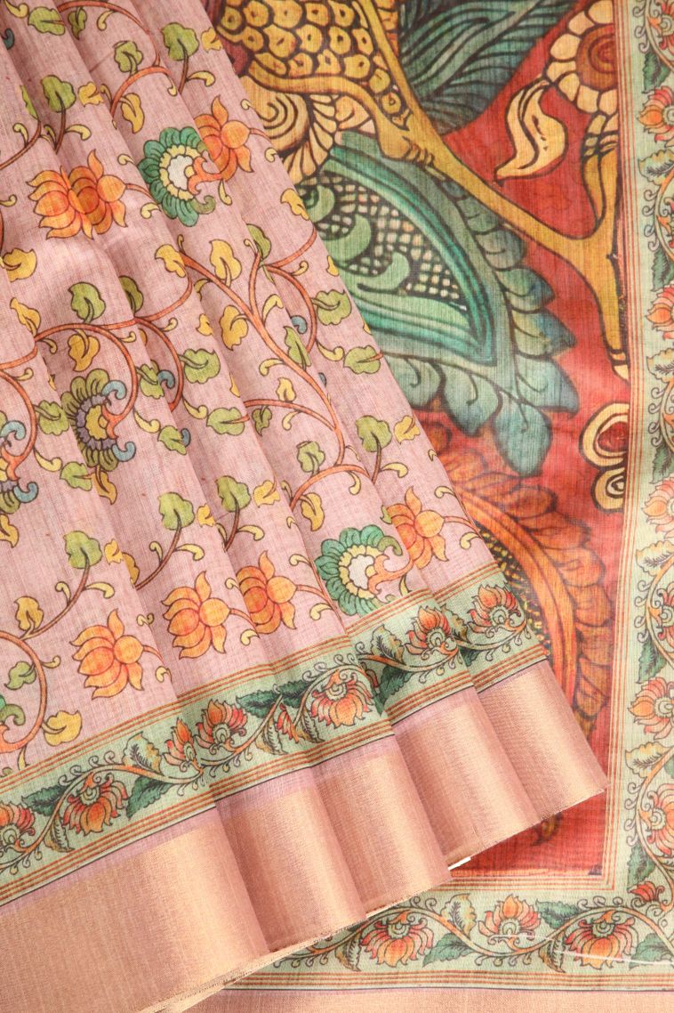 Flamingo Pink Manipuri Cotton Sarees with Gold Zari Floral Patterns view 1
