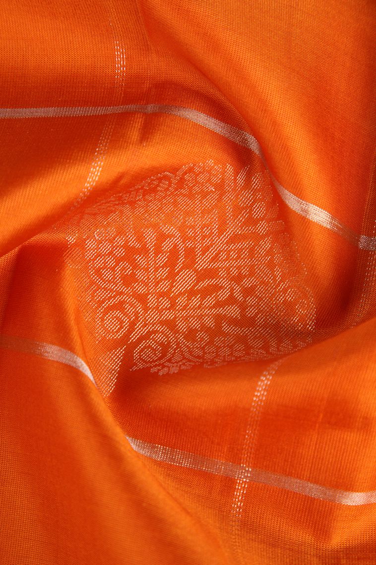 Rust Orange Soft Silk Saree with Gold Zari Floral Puttas view 4