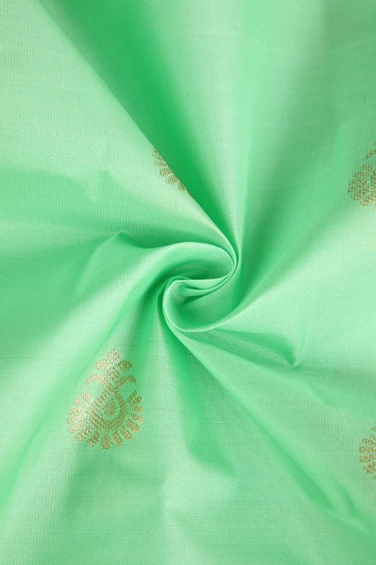 Mint Green Soft Silk Saree with Gold Zari Puttas view 4