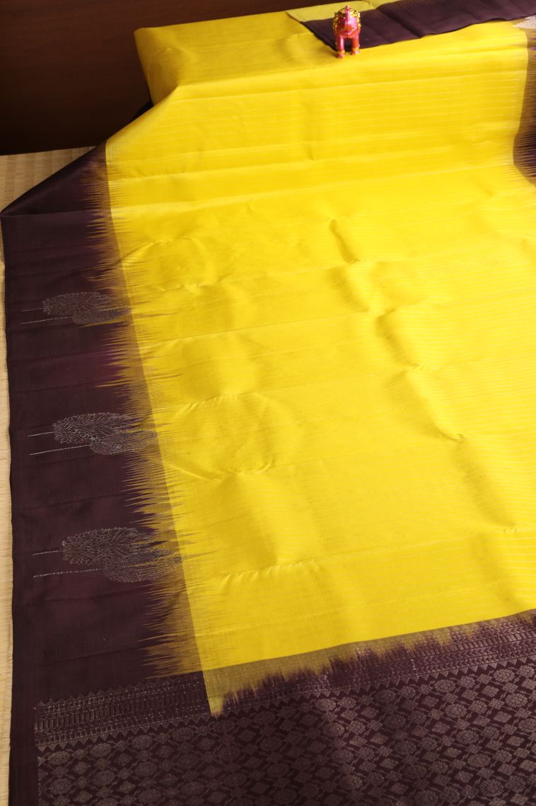 Lemon Yellow Soft Silk Saree with Gold Zari Stripes view 2