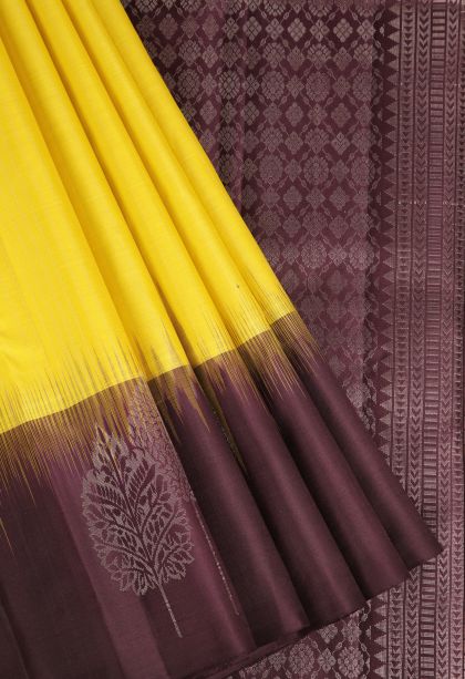 Lemon Yellow Soft Silk Saree with Gold Zari Stripes