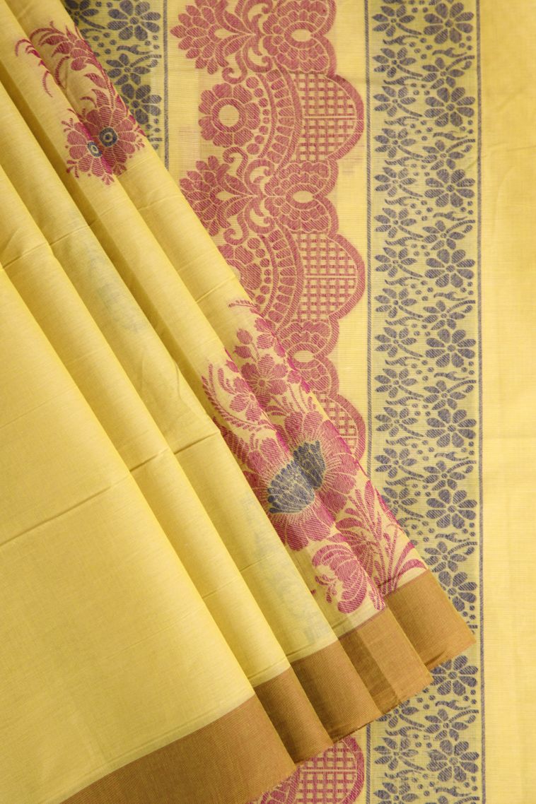 Gold Kovai Cotton Sarees with Without Zari Zari Floral Puttas