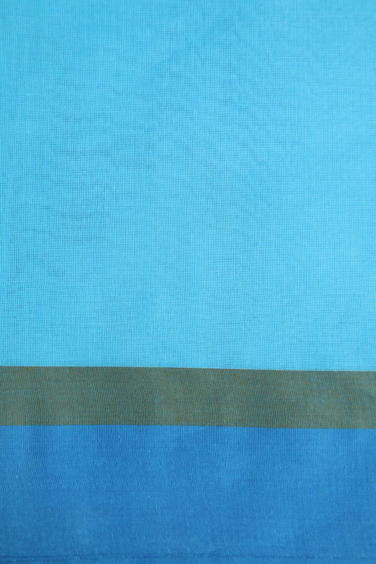 Cerulean Blue Kovai Cotton Sarees with Without Zari Zari Fish Mottif view 3