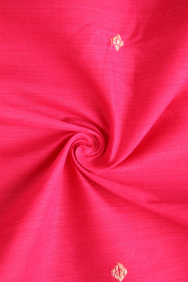 Punch Pink Chettinad Cotton Sarees with Gold Zari Floral Puttas view 4