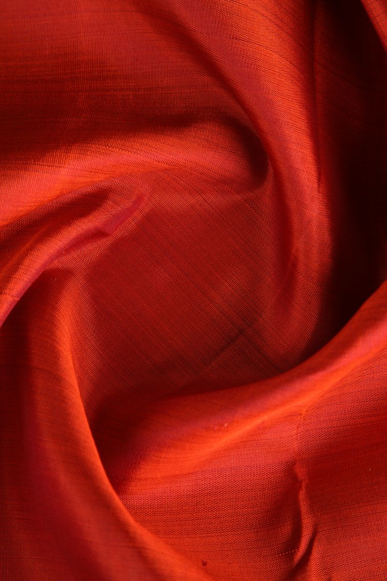 Rust Orange Kanchipuram Silk Sarees with Gold Zari Plain view 4