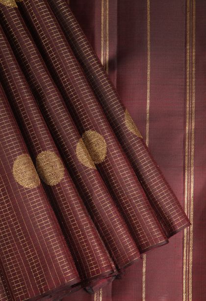 Rust Orange Kanchipuram Silk Sarees with Gold Zari Plain