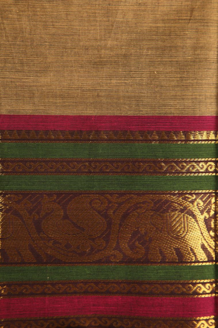 Rich Gold Chettinad Cotton Sarees with Gold Zari Plain view 3