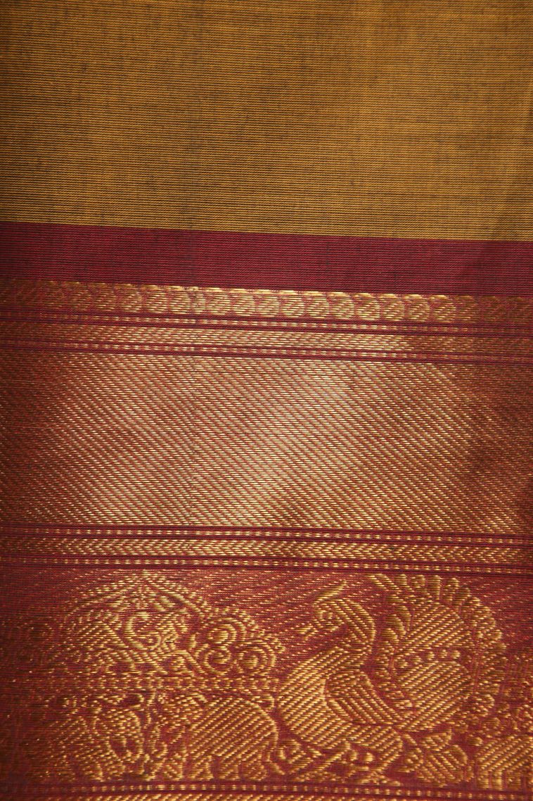 Peanut Brown Chettinad Cotton Sarees with Gold Zari Buttis (small Dots Or Motifs) view 3