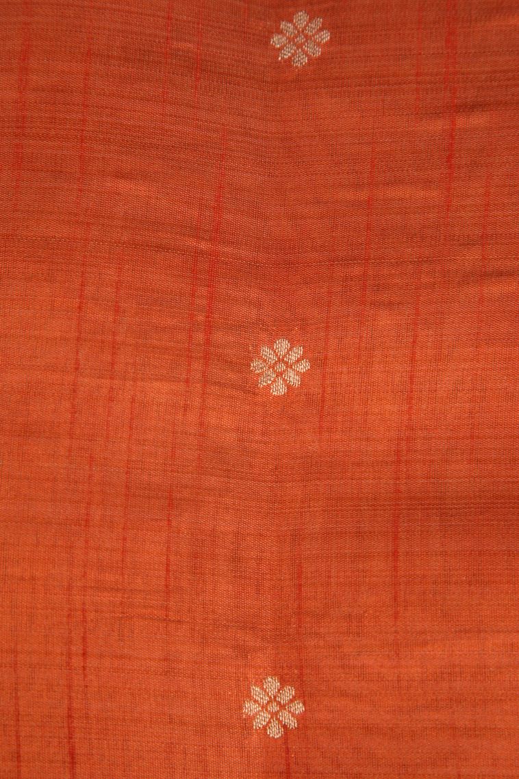Fire Orange Semi Tussar Silk with Gold Zari Cross Straipes view 3