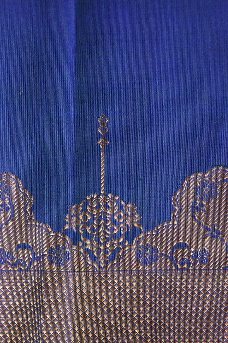 Cobalt Blue Kanchipuram Silk Sarees with Gold Zari Floral Patterns view 3