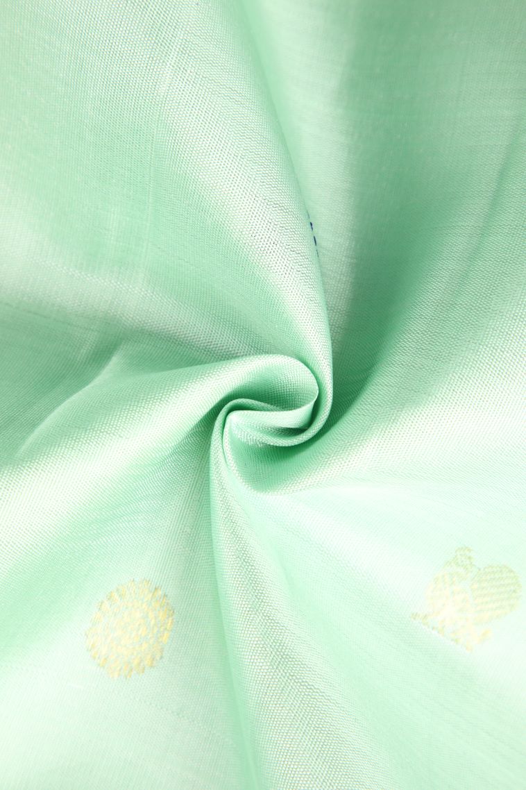 Arctic Blue Kanchipuram Silk Sarees with Gold Zari Peacock And Rudhractam view 4