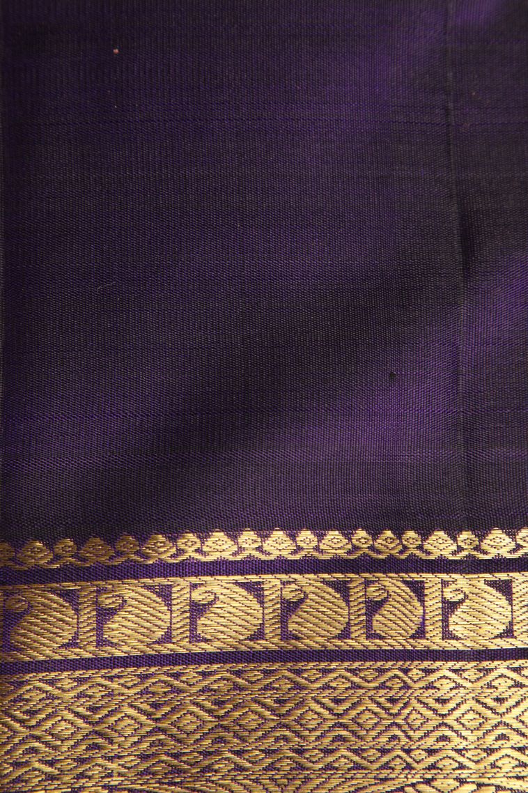 Arctic Blue Kanchipuram Silk Sarees with Gold Zari Peacock And Rudhractam view 3