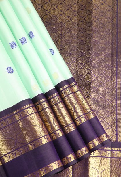 Arctic Blue Kanchipuram Silk Sarees with Gold Zari Peacock And Rudhractam