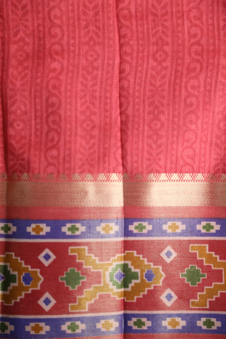 Tortilla Brown Semi Tussar Silk with Copper Zari Pochamballi Pattern view 3