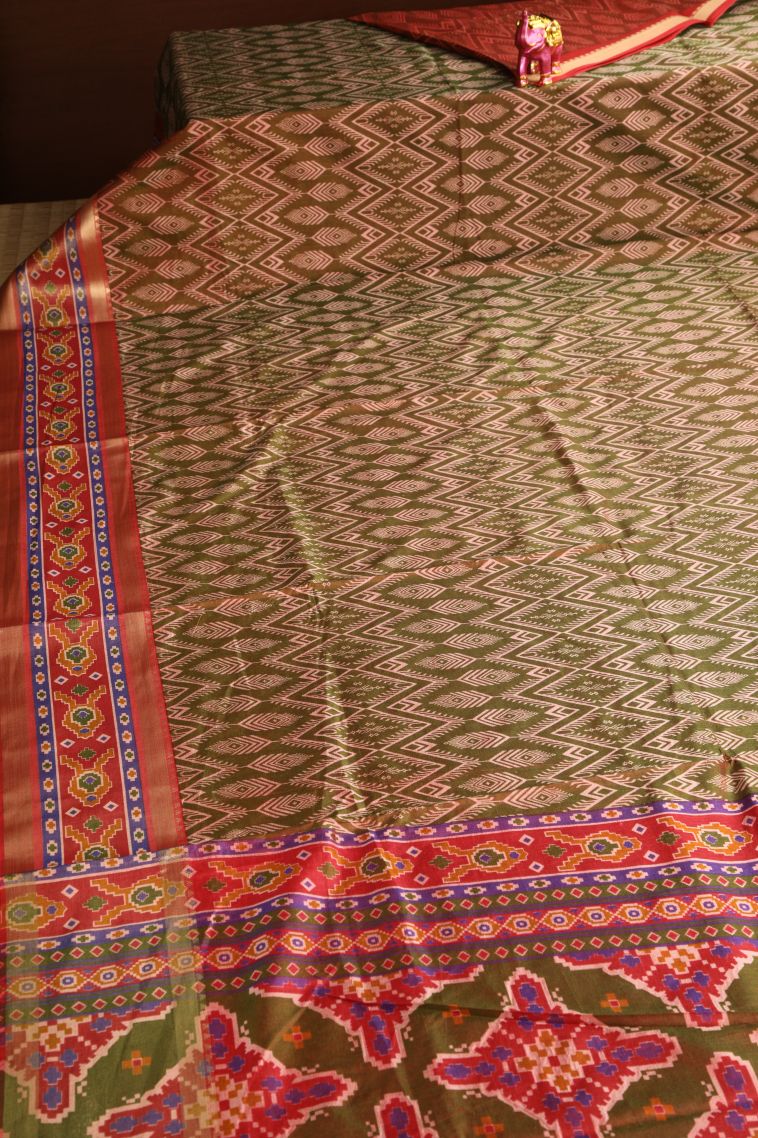 Tortilla Brown Semi Tussar Silk with Copper Zari Pochamballi Pattern view 2
