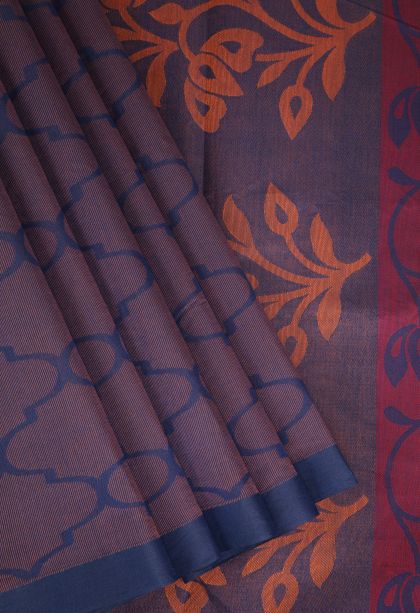 Navy Blue Kovai Cotton Sarees with Without Zari Zari Geometric Shapes