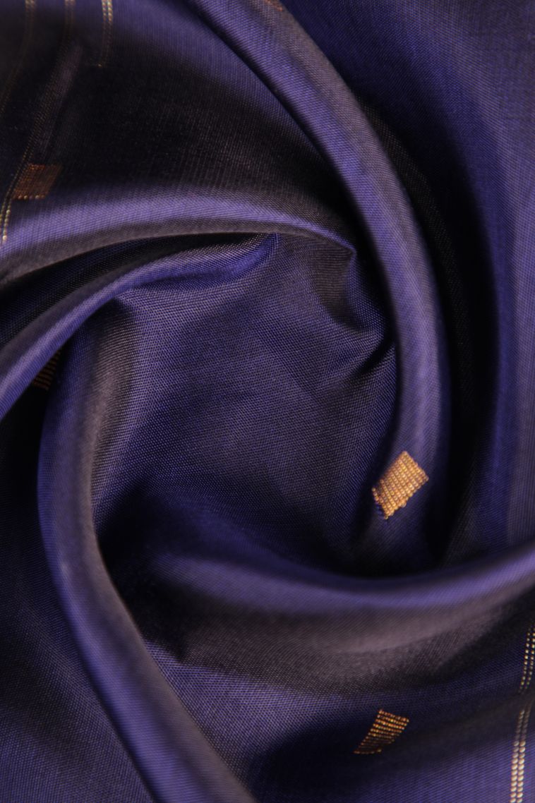 Indigo Blue Kanchipuram Silk Sarees with Gold Zari Straipes And Puttas view 4