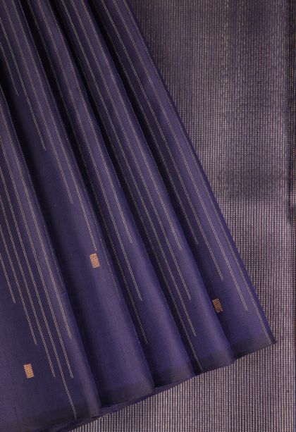 Indigo Blue Kanchipuram Silk Sarees with Gold Zari Straipes And Puttas