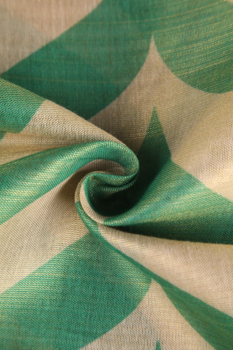 Seafoam Green Tissue Silk Sarees with Gold Zari Zig Zag Pattern view 4