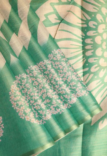 Seafoam Green Tissue Silk Sarees with Gold Zari Zig Zag Pattern