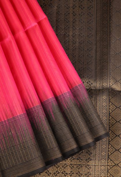 Rosewood Pink Soft Silk Saree with Gold Zari Vaira Oosi