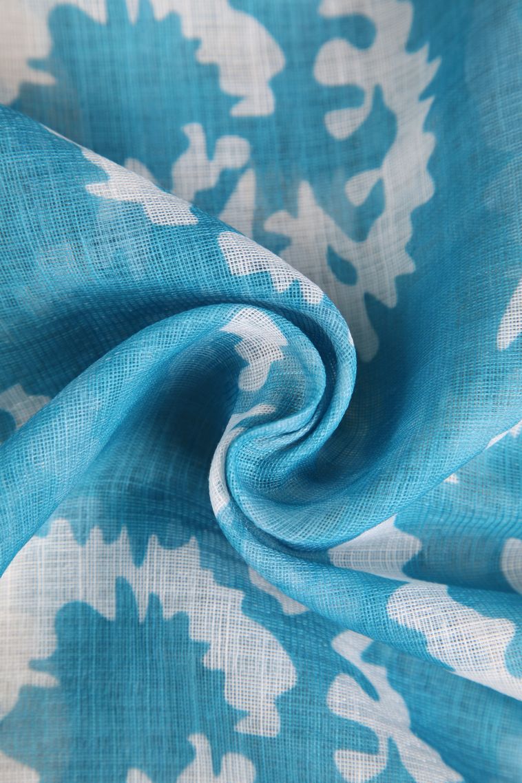 Cerulean Blue Linen Saree with Without Zari Zari Pathik Motifs view 4