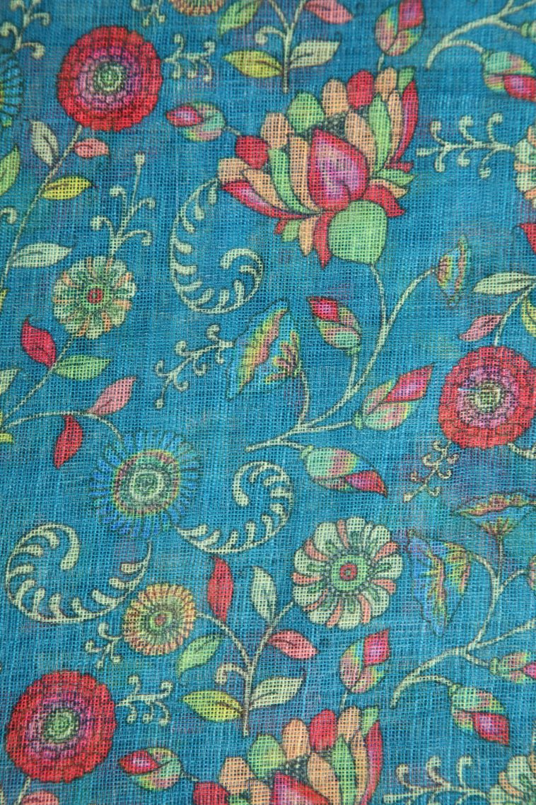 Cerulean Blue Linen Saree with Without Zari Zari Pathik Motifs view 3