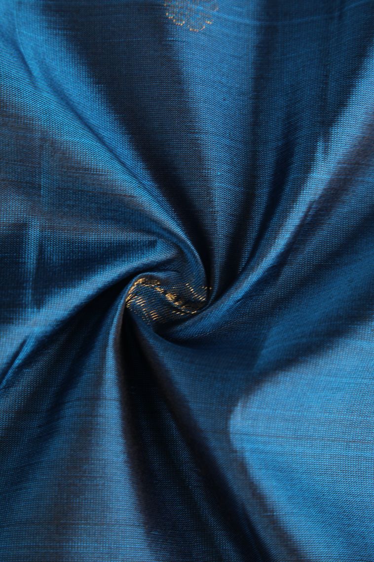 Aegean Blue Soft Silk Saree with Gold Zari Floral Puttas view 4