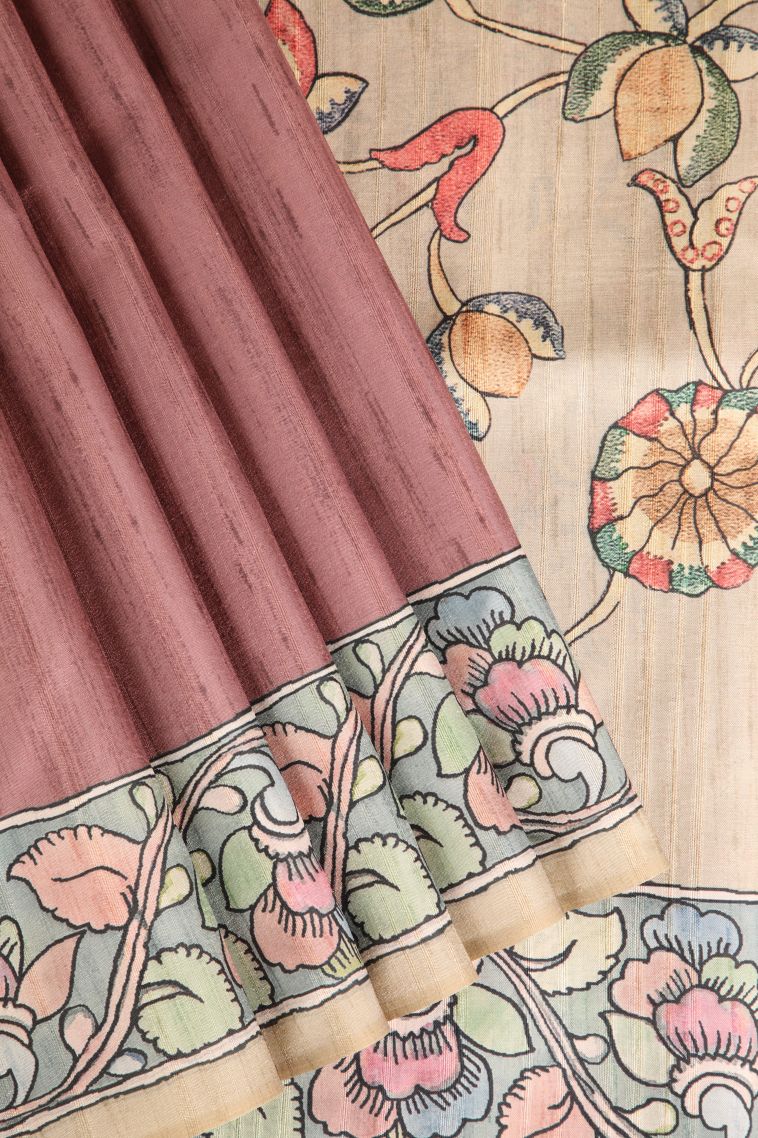 Blush Red Semi Tussar Silk with Without Zari Zari Plain view 1