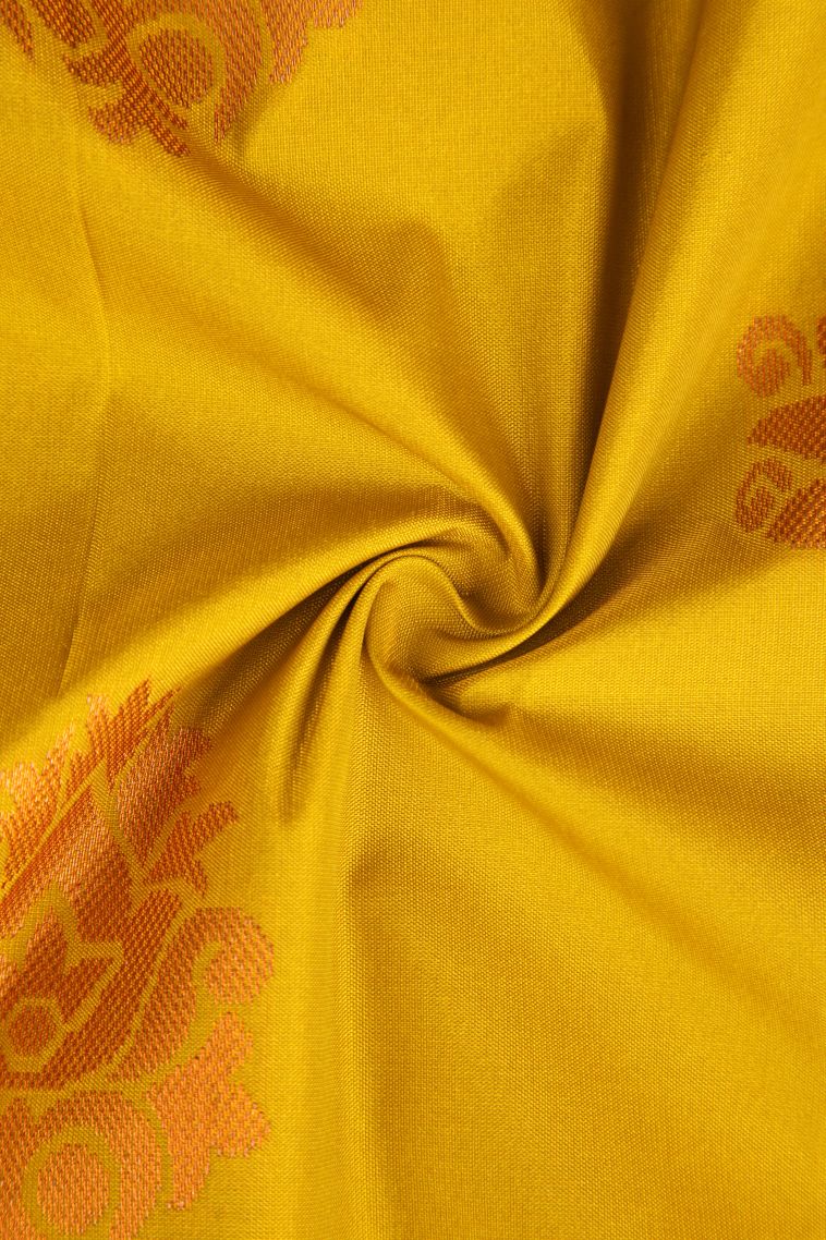 Biscotti Yellow Visiri Madippu Silk Sarees with Copper Zari Floral Puttas view 4