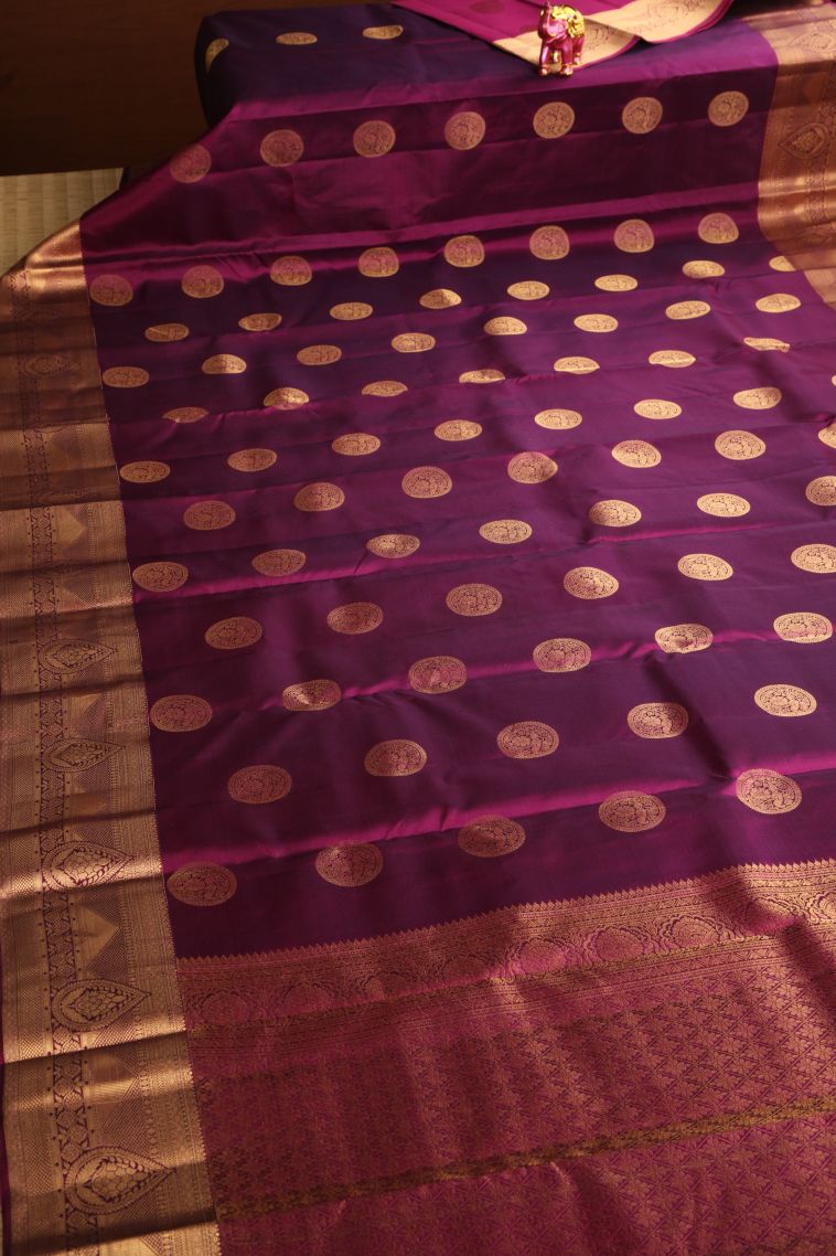 Magenta Purple Soft Silk Saree with Gold Zari Zari Puttas view 2