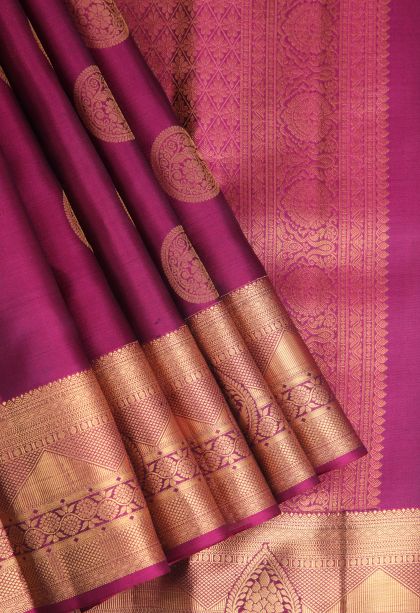 Magenta Purple Soft Silk Saree with Gold Zari Zari Puttas